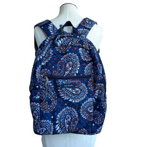 Vera Bradley Blue Fireworks Paisley Quilted Cotton Campus Travel Backpack sz OS